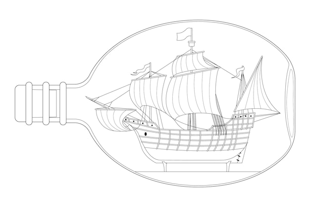 Children's coloring book An old sailing ship Caravel Vector