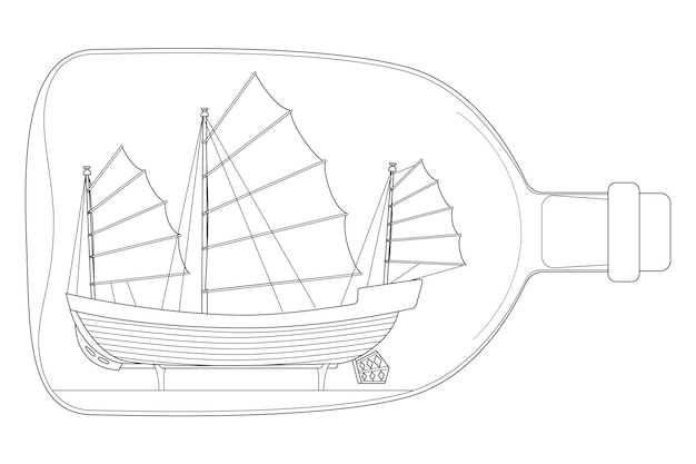 Children's coloring book an old sailing ship junk vector