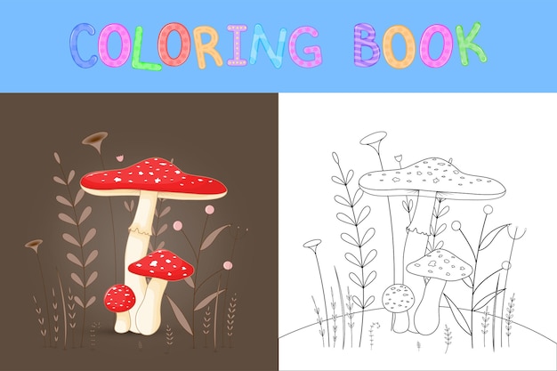 Детская книжка-раскраска с мультяшными животными. развивающие задания для дошкольников милые грибочки.