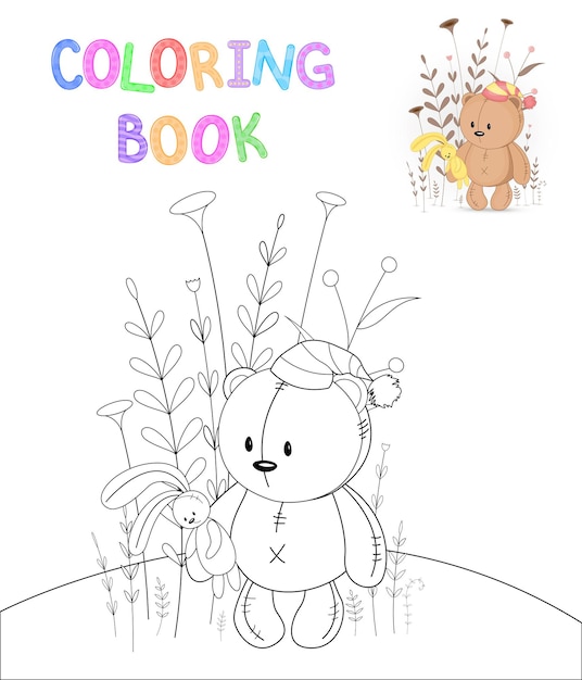 Children s coloring book with cartoon animals. Educational tasks for preschool children cute bear.