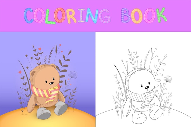 Детская книжка-раскраска с мультяшными животными. Развивающие задания для дошкольников милый мишка.