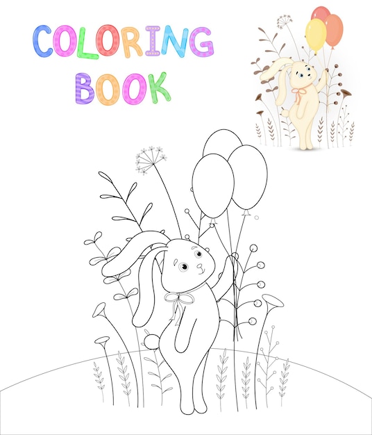 Vector children s coloring book with cartoon animals. educational tasks for preschool children cute rabbit.