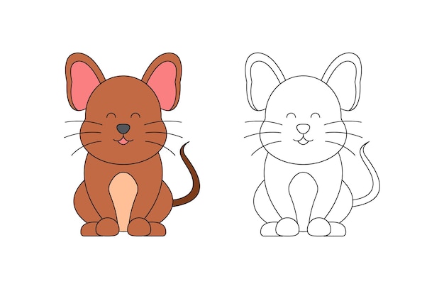 Children's coloring illustration with mouse vector template