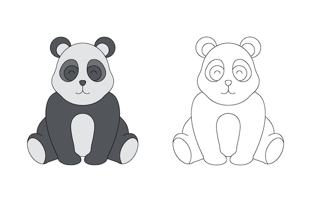 Children's coloring illustration with panda vector template