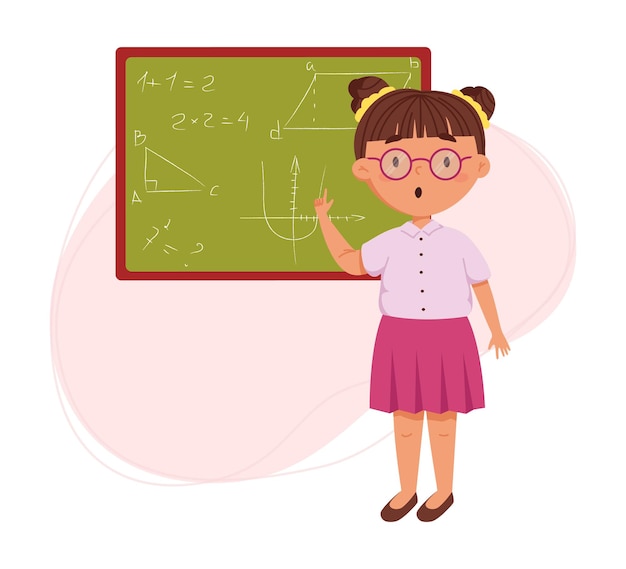 Vector children's daily routine vector illustration cute cheerful girl study in school ideal for children's iteams