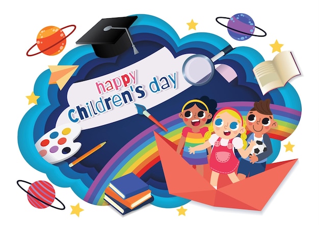 children's day banner world children's day background and kid's object
