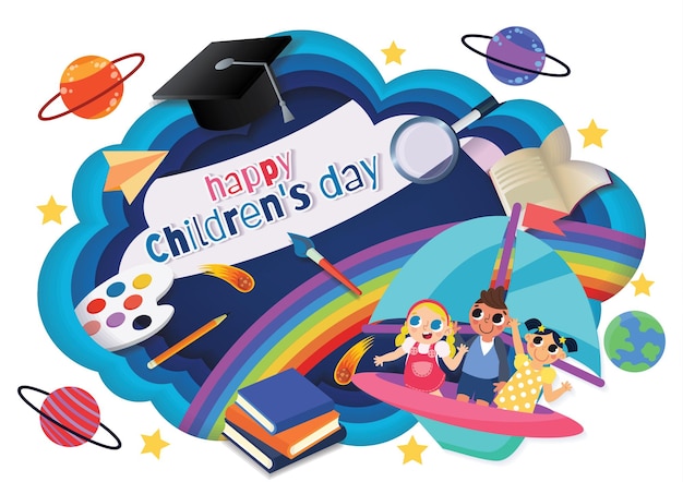 children's day banner world children's day background and kid's objects
