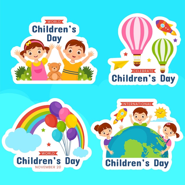 children's day label flat cartoon hand drawn templates background illustration