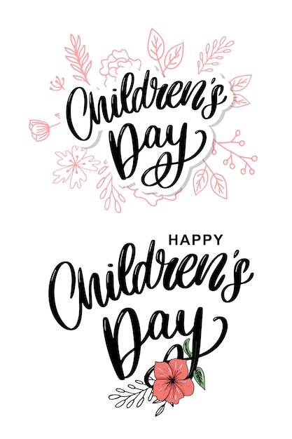 Children's day lettering with flowers