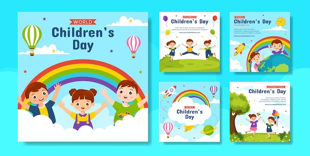 Children's Day Social Media Post Flat Cartoon Hand Drawn Templates Background Illustration