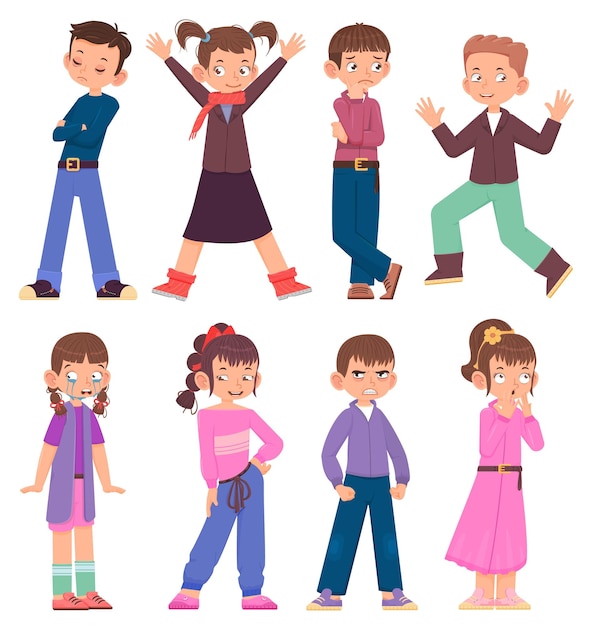 Vector children s emotions joyful and sad crying and laughing boys and girls cartoon style