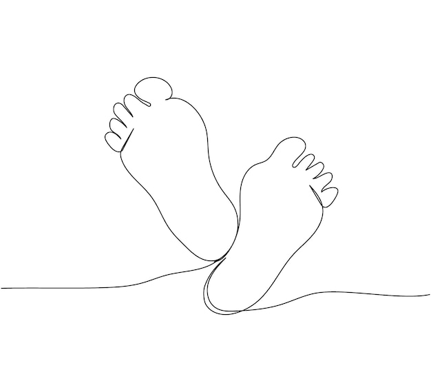 Память детских ног печатает одну линию искусства Непрерывный рисунок линии нежности детских ног ребенка