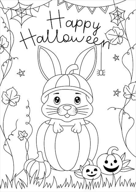 children's Halloween coloring book cute animal in a pumpkin illustration Halloween