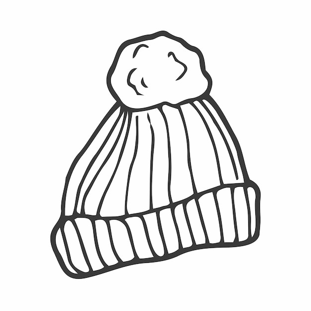 Children's hat warm winter clothes warm knitted hat with ponpon winter doodles isolated on white ba