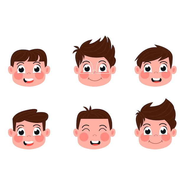 Children's heads of happy boys flat style