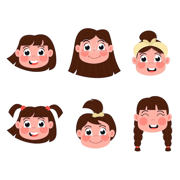 Children's heads of happy girls character