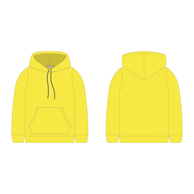 Vector children's hoodie in yellow color isolated  . technical sketch hoody kids clothes.