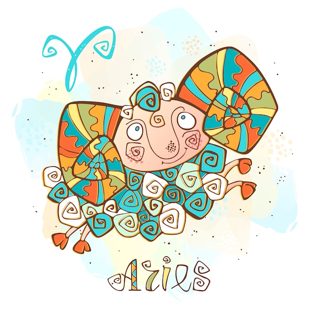 Children's horoscope illustration. Zodiac for kids. Aries sign