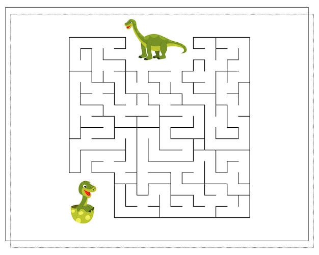 Children's logic game go through the maze Help the baby brontosaurus to pass the maze dinosaurs Vector