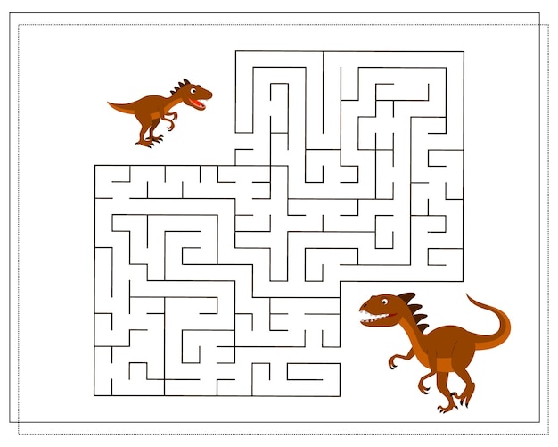 Children's logic game go through the maze Help the baby dinosaur to pass the maze dinosaurs Vector