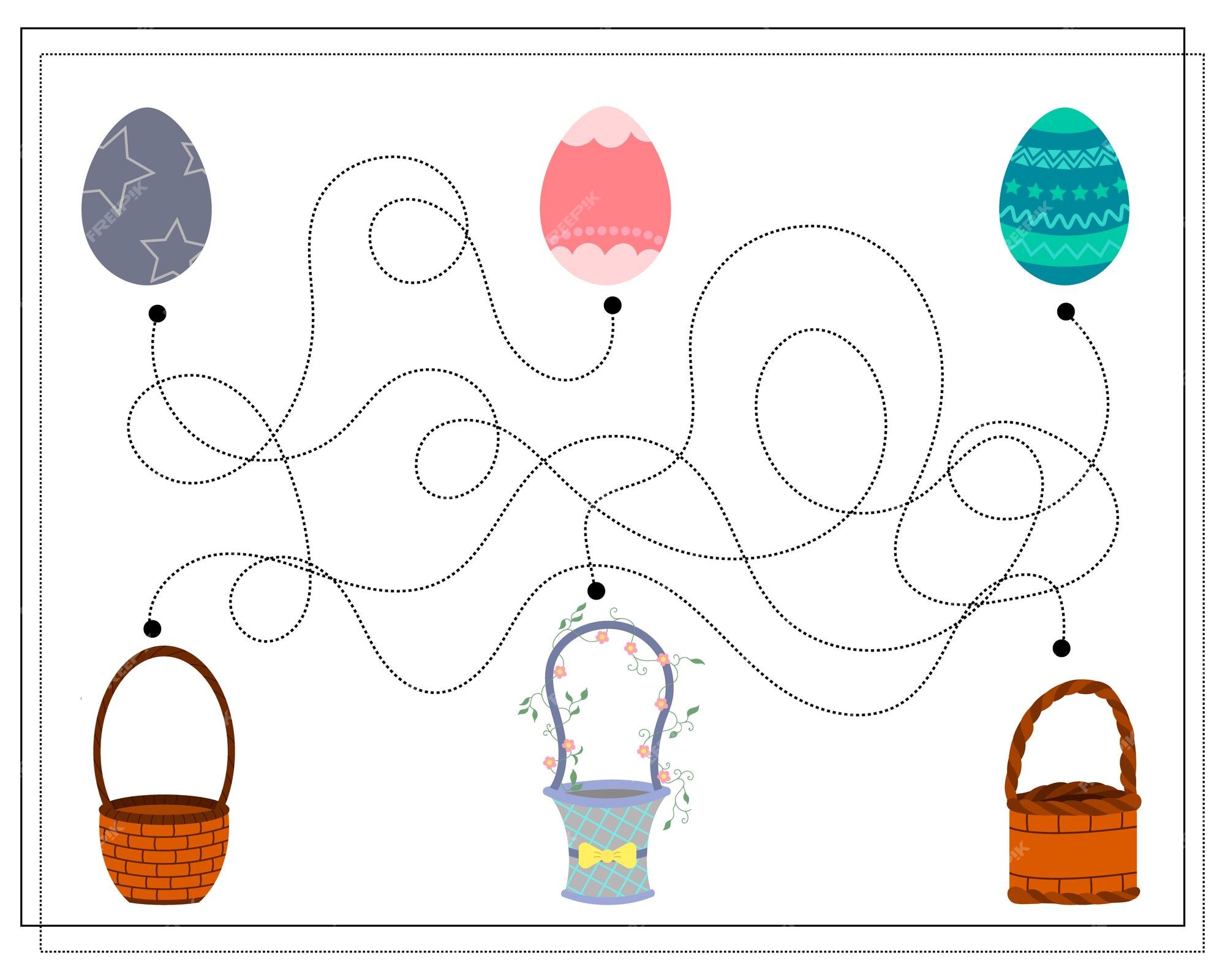 Premium Vector | Children'S Logic Game Swipe Through The Dots Go Through  The Maze Easter Eggs And Baskets Vector