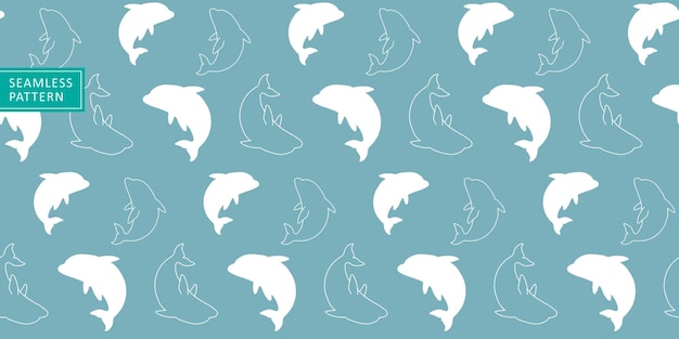 Modello vettoriale senza cuciture marino per bambini in tonalità blu pallido con delfini per copertine sfondi carta da imballaggio e tessuti