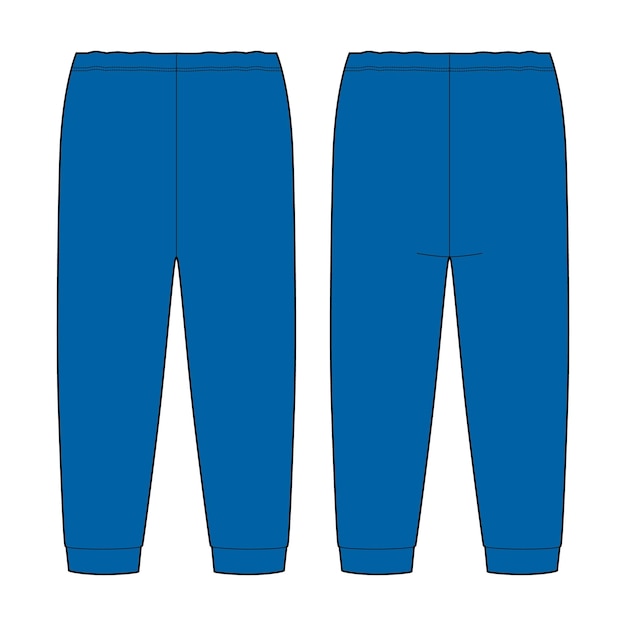 Vector children's pajamas pants technical sketch kids home wear trousers design template isolated bright blue color