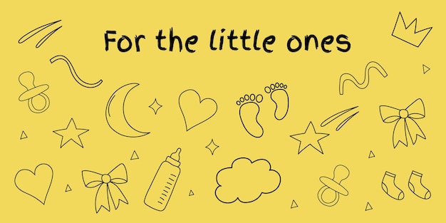 Children's pattern on a yellow background in doodle style