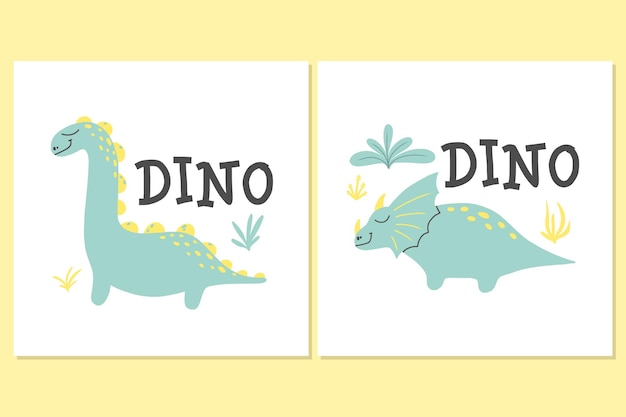 Children's poster with a cute dinosaur Handdrawn illustration with dino The illustration is suitable for pints nursery posters postcards Vector illustration