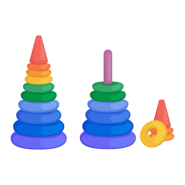 Children s pyramid. Bright color children s illustration with the image of children s pyramids.A collection of two pyramids. A toy for the development of logic. Vector illustration.