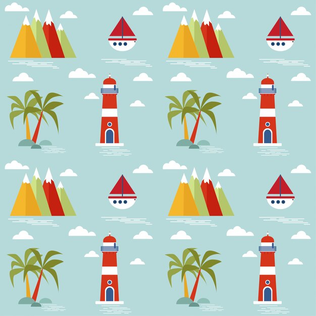 Children's seamless pattern with marine theme