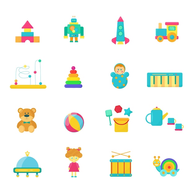 Vector children's set of toys. vector flat style on white background.