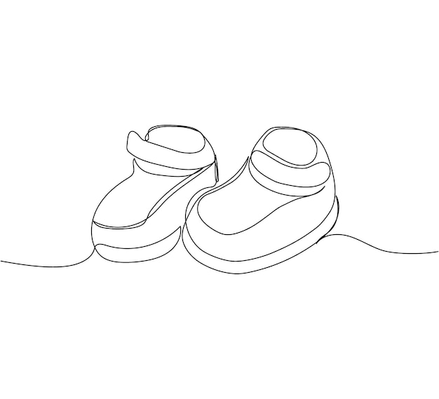 Children s slippers shoes booties one line art Continuous line drawing of clothes dress children s