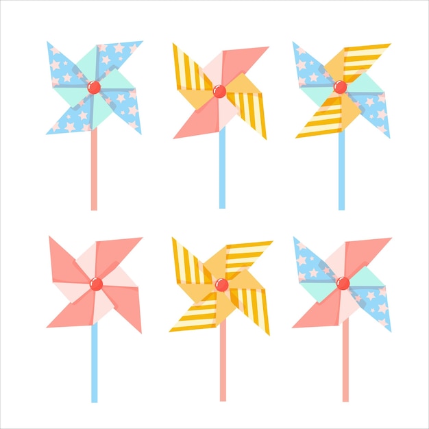 Детская игрушка Ветряная мельница Аксессуары для летних каникул Векторная иллюстрация на белом фоне