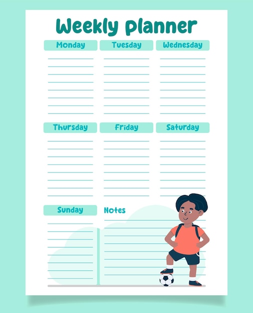 Vector children's weekly planner a4 format vector illustration