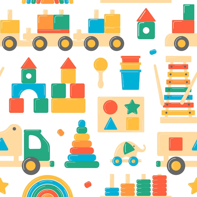 Children's wooden toys seamless pattern