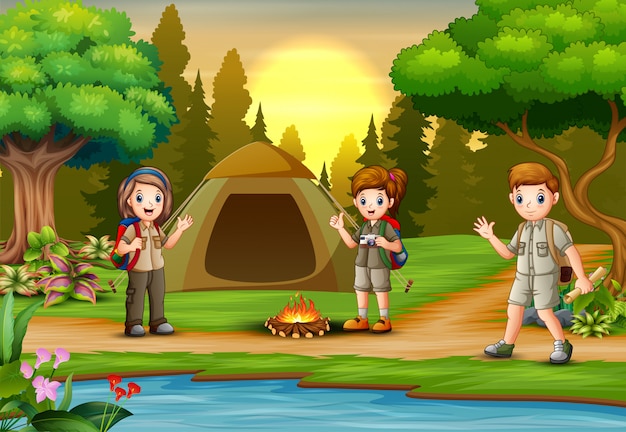 Children scout people adventure camping