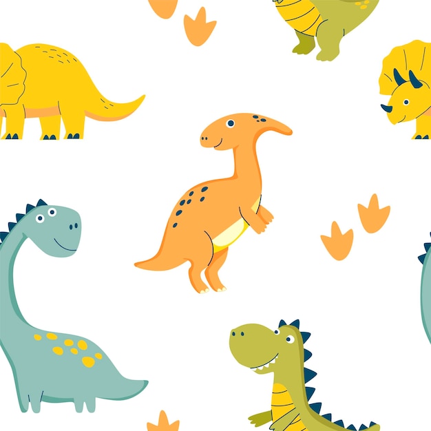 Modello senza cuciture per bambini con dino per tessuti, abbigliamento, vacanze, confezionamento, decorazione di carta