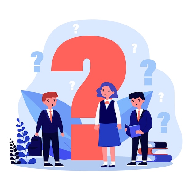 Children searching answers or questions in flat design