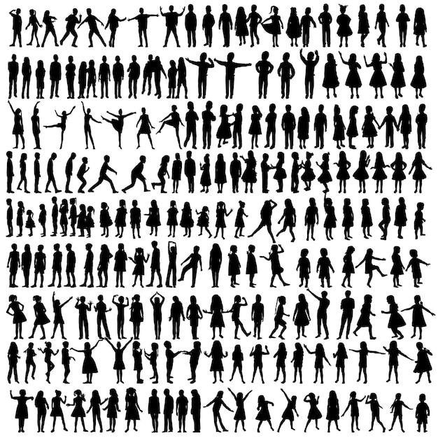 Children silhouette child big set on white background isolated vector