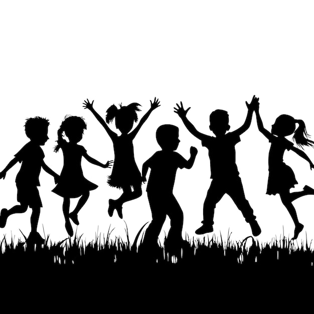 Vector children silhouette playing in the park