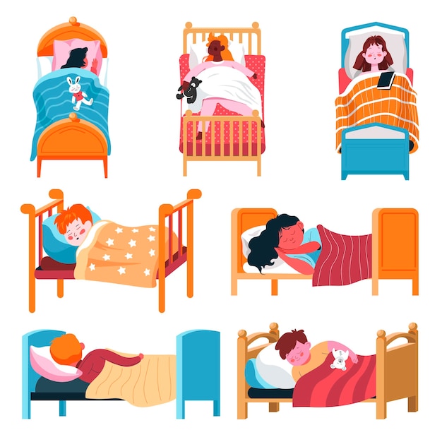 Children sleeping and resting at home or kindergarten