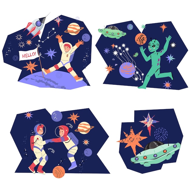 Children space adventures vector illustration on a white background