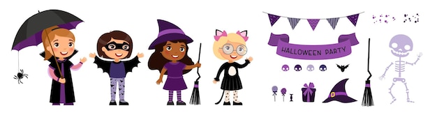 Children in spooky monsters costumes