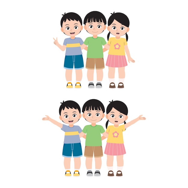 아이들은 함께 서 있습니다.