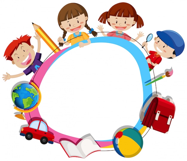 Vector children surroding a blank circle frame