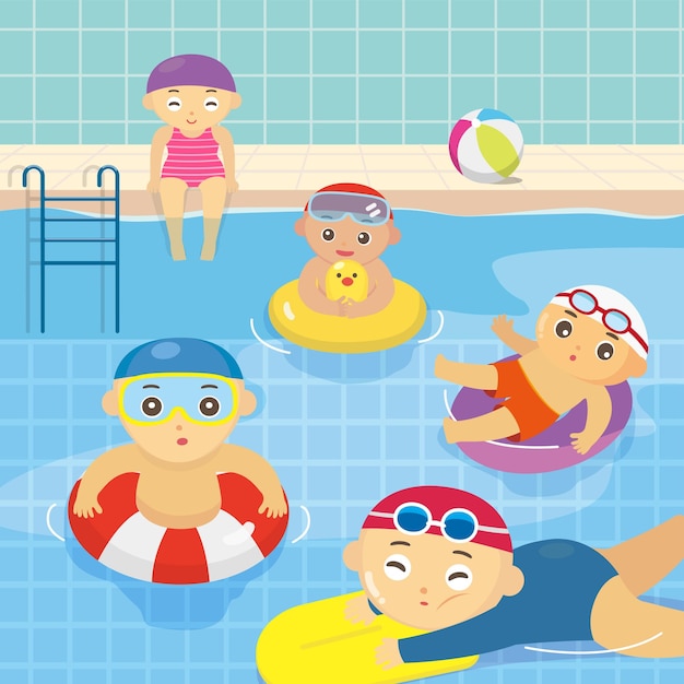 Vector children swimming in the pool