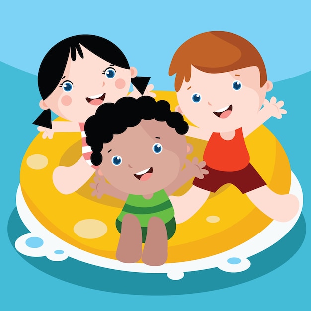Vettore illustrazione dei fumetti di corsa di nuoto dei bambini