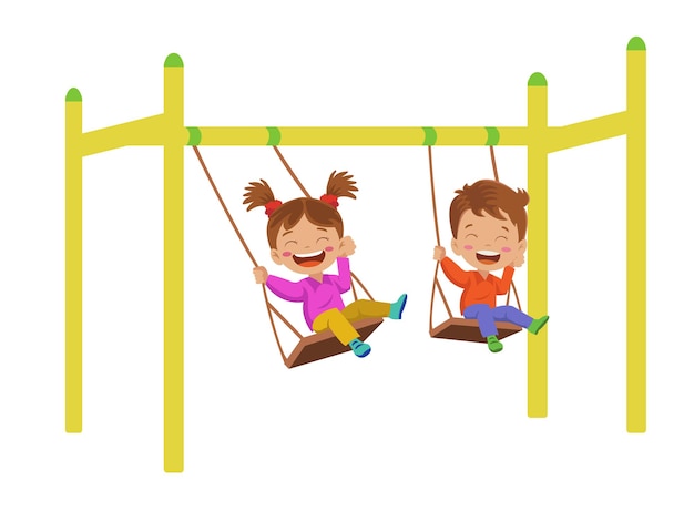 Vector children swinging on a swing in the park