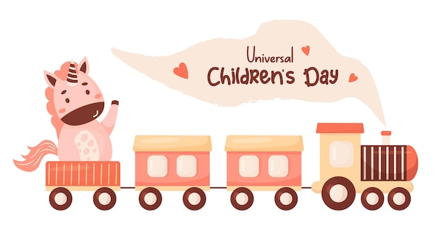Children toy train with cute unicorn Universal Childrens Day Festive kids collection